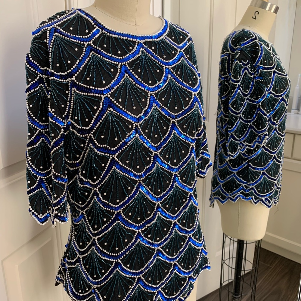Vintage Laurence Kazar beaded sequin top size XL